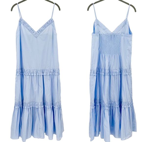 DEREK LAM 10 CROSBY Odile Shirred Tiered Cotton-Poplin Midi Dress Blue 10 NEW - Picture 5 of 13